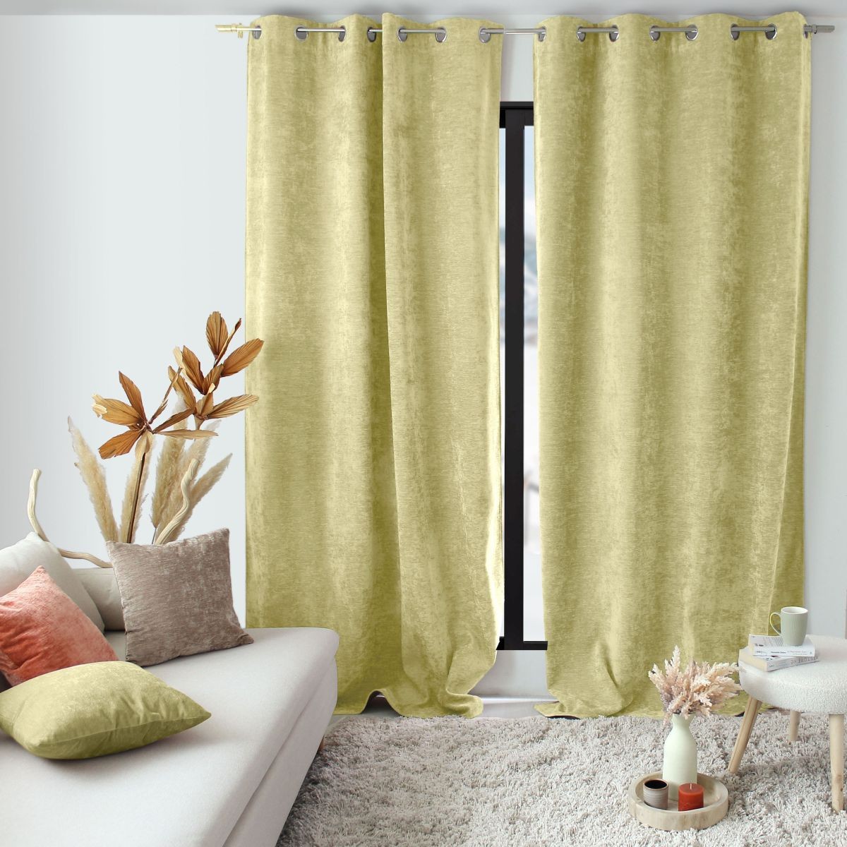 Rideau thermique en velours Velvet vert tilleul fini haut de gamme 140x260