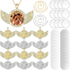 60 Pcs Sublimation Angel Wing Jewelry Blanks Set Rhinestone Bezel Pendant Trays 