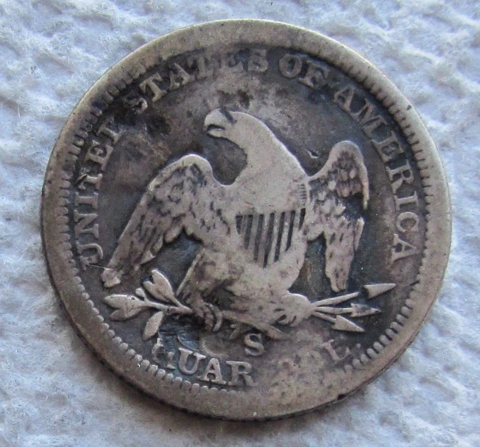 1865-S Seated Liberty Silver Quarter Rare Key Date Full Liberty Cleaned Damaged - Image 2 of 4