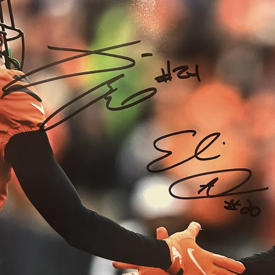 Foto autografiada por Von Bell y Eli Apple Dual Bengals 11x14 certificada en horario estelar Foto 2 de 3