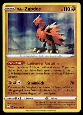 Galar Zapdos 082/203 Holo Rare Evolving Skies Holo NM Pokemon Karte Deutsch