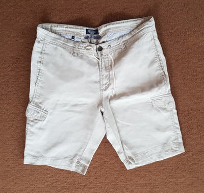 Peckott, Mens Short Pants, Size 38, Cream, 6 Pockets, Belt Loops, Cord