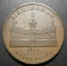 Threepence token - Birmingham 1813 workhouse copper 3d - 67grams & 45mm W.383