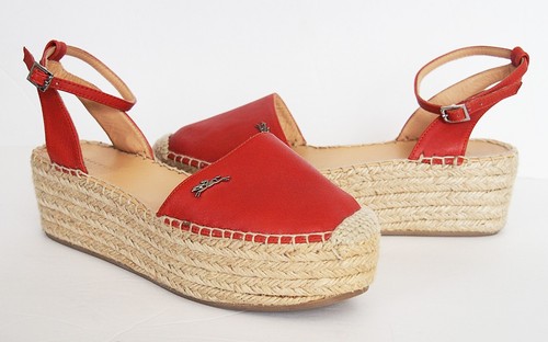 Longchamp Women's Platform Espadrille Leather Sandals Size 37 US 7