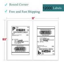 12000 Half Sheet Address Shipping Labels 8.5x5.5 Self Adhesive 2 Per Sheet Round