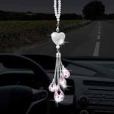 Bling Heart Diamond Car Charms Car Accessories for Women, Crystal Car Rear View