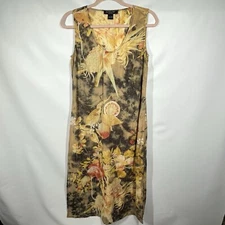 Citron Santa Monica Ramie Maxi Dress S Art to Wear Autumn Fall Floral-RARE
