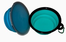 Collapsible Dog Bowls Set of 2 w/ Lids   Portable Silicone Travel Food  Water