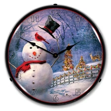 Snowman Greetings, Lighted Backlit LED Clock Free Shipping