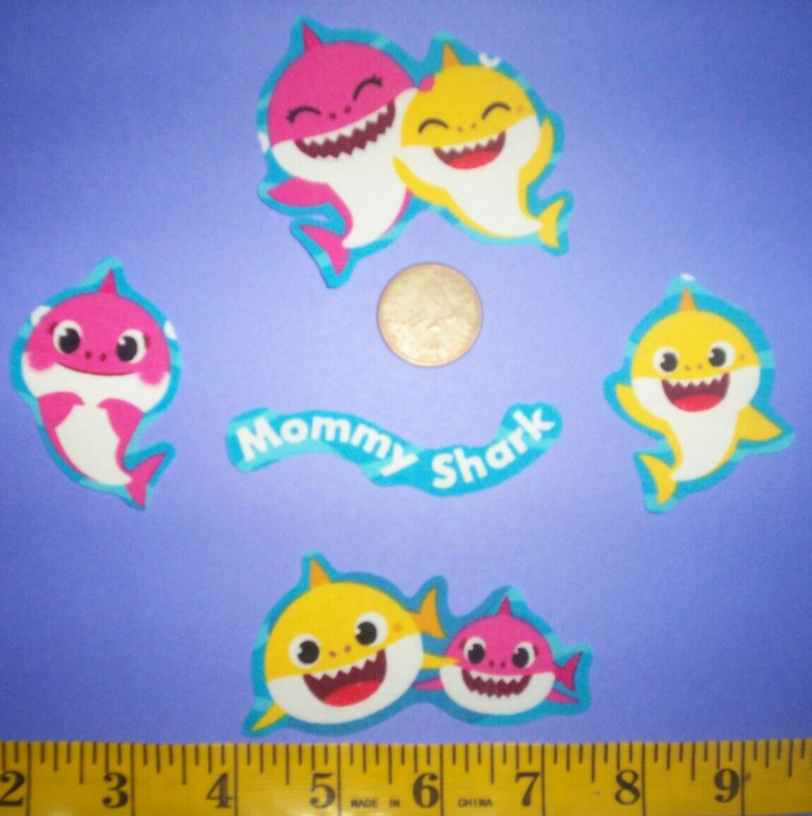 New! Baby Shark with Mommy Shark Iron-ons Fabric Appliques I