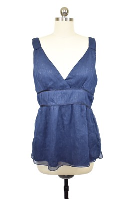 Liquid Brand Blouse 10 NWT Silk Blue Textured V Empire Waist Sleeveless 