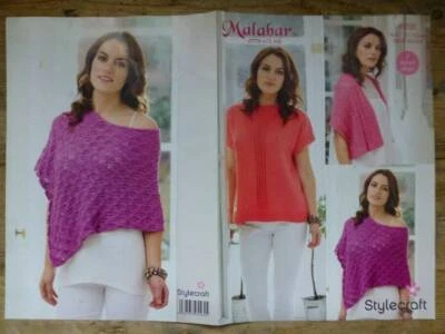 STYLECRAFT 9266-MALABAR DK LADIES TOP+SHAWL+PONCHO-30/32-46/48" KNITTING PATTERN - Image 1 of 2