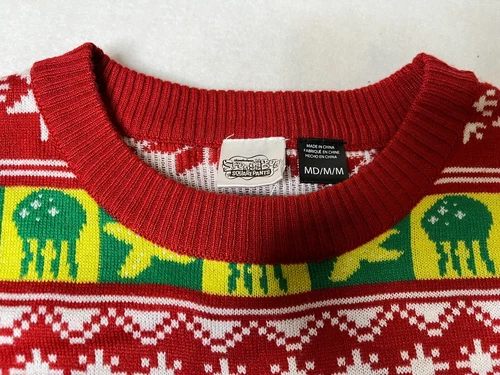 Spongebob Squarepants Ugly Christmas Sweater Mens Medium red yellow xmas