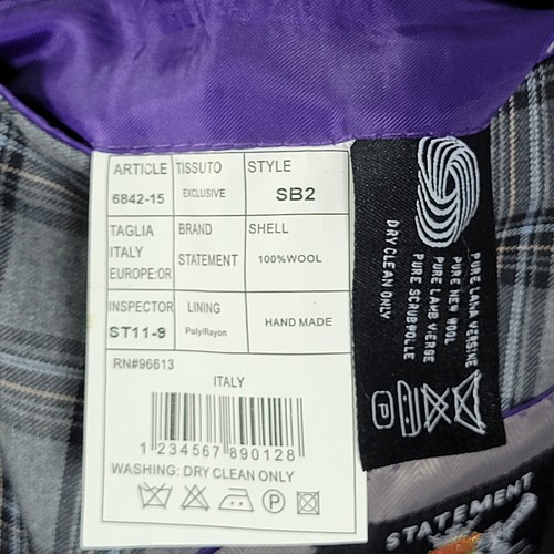 Statement Italy Men's Sport Coat Blazer Two Button Gray Plaid Wool Blend Sz 54R - Picture 13 of 13