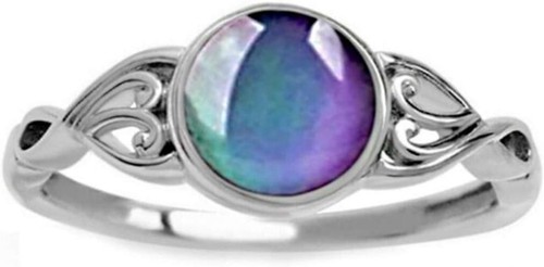 Versátil anillo de humor que cambia de color plata con diseño de piedra lunar redonda - talla 4 - Imagen 3 de 8