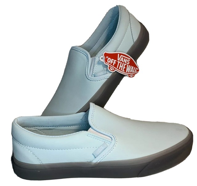 vans blue leather slip ons