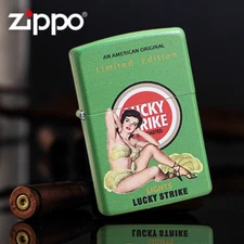 Green Matte Lucky Strike Pinned Girl Limited Edition Zippo Lighter US Shipping