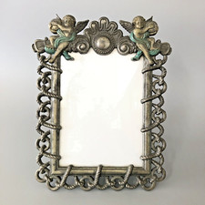 Vintage Cherub Angel Metal Tabletop Picture Frame Victorian Art Noveau Romantic