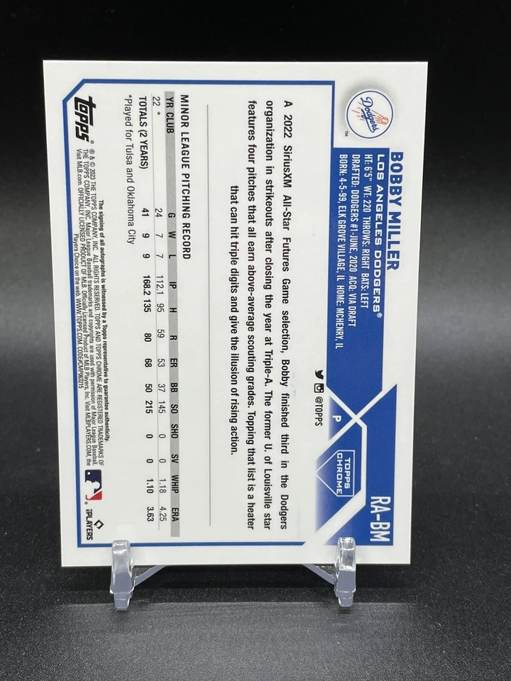 Bobby Miller 2023 Topps Chrome Update True Gold Refractor Auto On Card #38/50 - Image 2 of 2