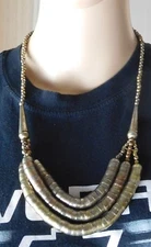 Art Deco Metal Multi-Strand Necklace 22 1/2"   Gunmetal Colored Beads   Chic