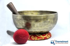 9.5"Finest Meditation Mantra carved Singing bowl,EtchingTibetan Art Singing bowl
