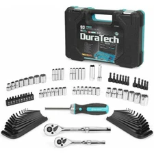DURATECH 93PC Mechanics Tool Set SAE Metric 1/4" 3/8" Socket Set Accessories Set