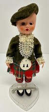 Vintage Hard Plastic Doll Scottish Boy in Kilt Celluloid Story Book Doll w Stand