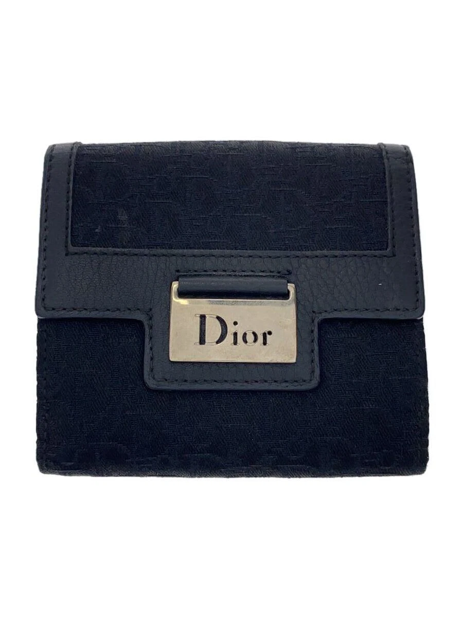 Christian Dior Portefeuille Plié Bi Pli Toile Trotteur Noir Motif Complet pour Occasion