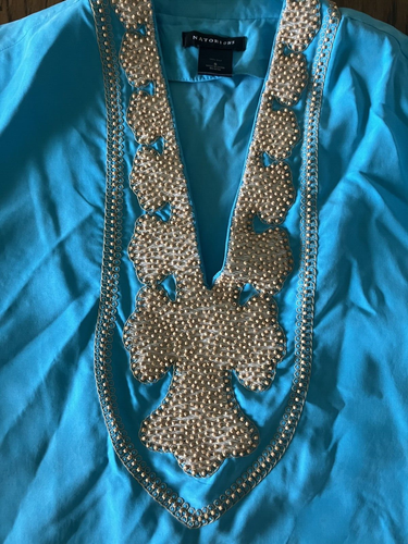 NATORI 100% Silk Turqoise Tunic/Caftan, Size S - Picture 4 of 8