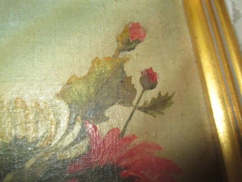 Vintage Original Art Oil Painting on Canvas Chrysanthemums signed - Picture 3 of 6