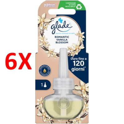 6 X Glade Electric Essential Oil Liquid Recharge Romantic Vanilla Blossom 20 Ml