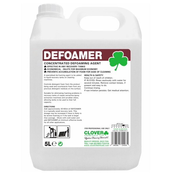 Clover Defoamer 5L Concentrated De-foaming Agent to Add to Liquid Recovery Tanks