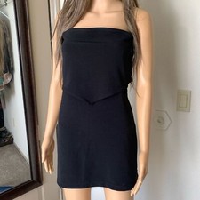 90s LBD VINTAGE BLUE Dead Stock Little Black Dress Sz 5 Strapless Mini Dress