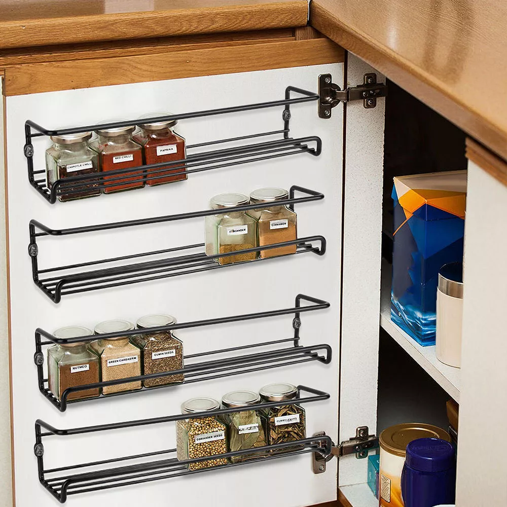 Kitchen Cupboard Door Spice Jar Rack Wall Shelf Pantry Tin Storage
