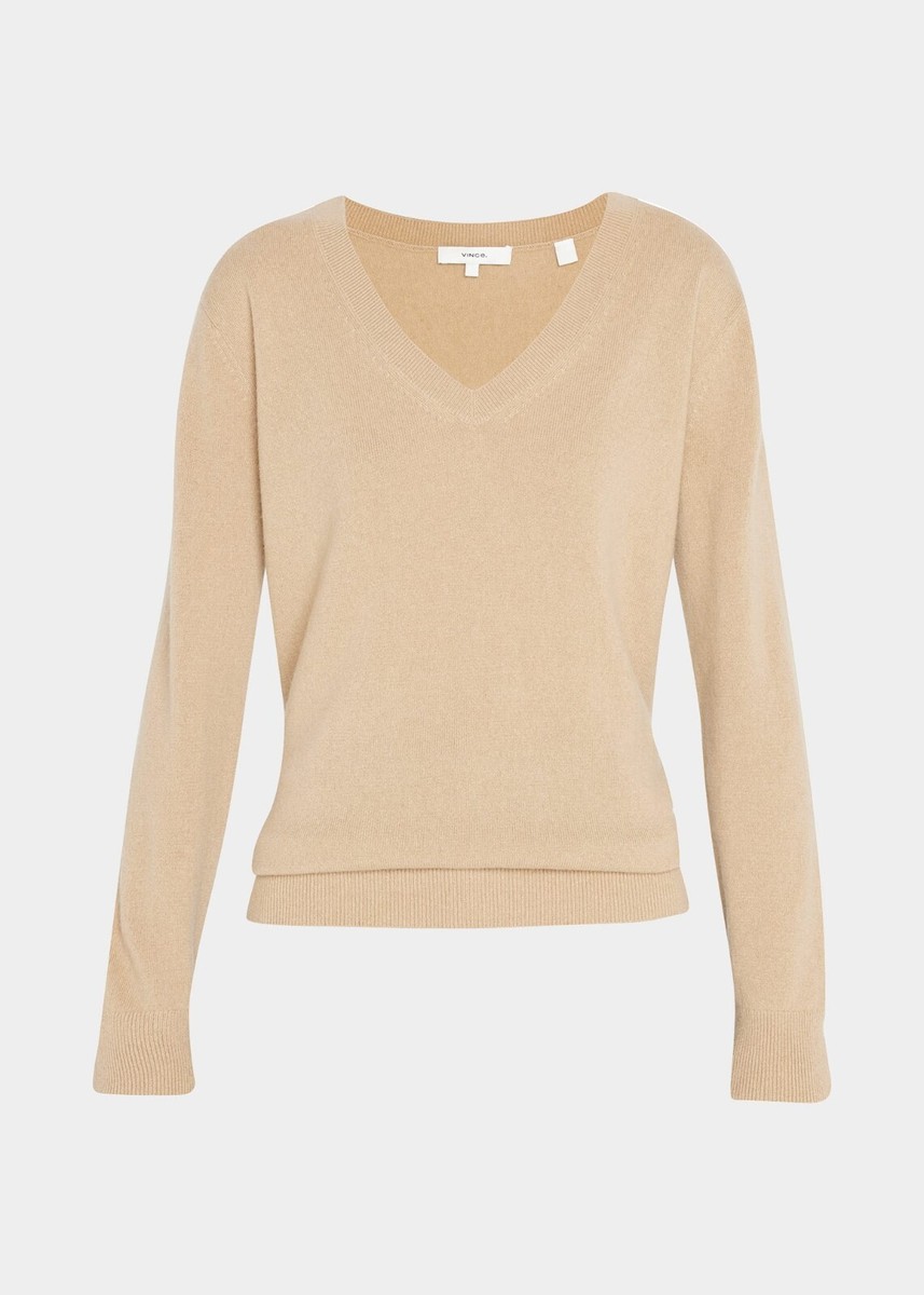 NEW Vince Weekend V-neck Cashmere Sweater in Camel Size XL #S7060