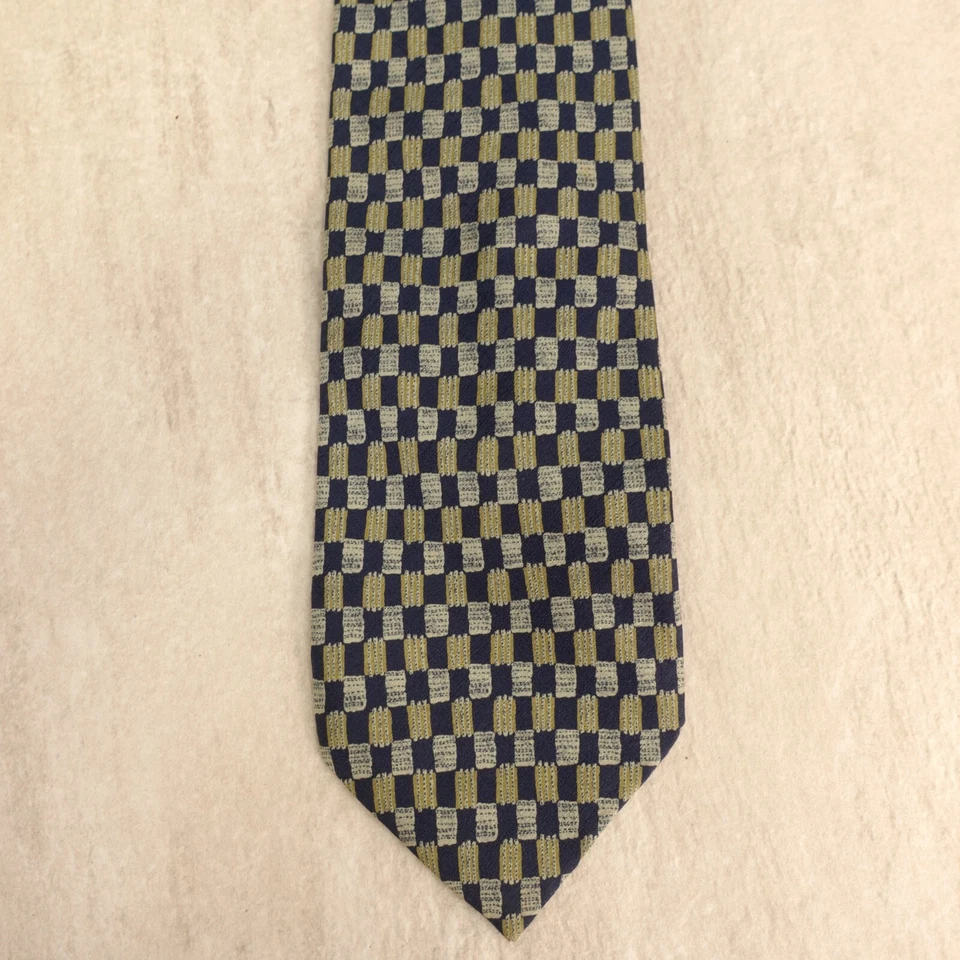 OF KRIZIA Vestido Traje Cuello Corbata Para Hombre Azul Beige Azulejo Micro Cuadros Seda Prendas de Trabajo Foto 2 de 4