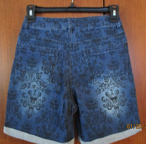 New Disney Parks Denim Jean Shorts Haunted Mansion XS Waist 23 Side 15 In 6 inch - Picture 6 of 7