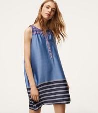 LOFT MULTICOLOR STRIPED SWING SHIFT BOHO SLEEVELESS DRESS SIZE: XS NWT