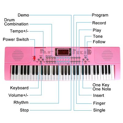 M Zimoon Kids Piano Keyboard, 61 Keys Electronic Music Piano With Led Display Music Stand Mic Usb Power Audio Cord Musical Instruments Education Toy Birthday For Boys Girls Beginner - View #3