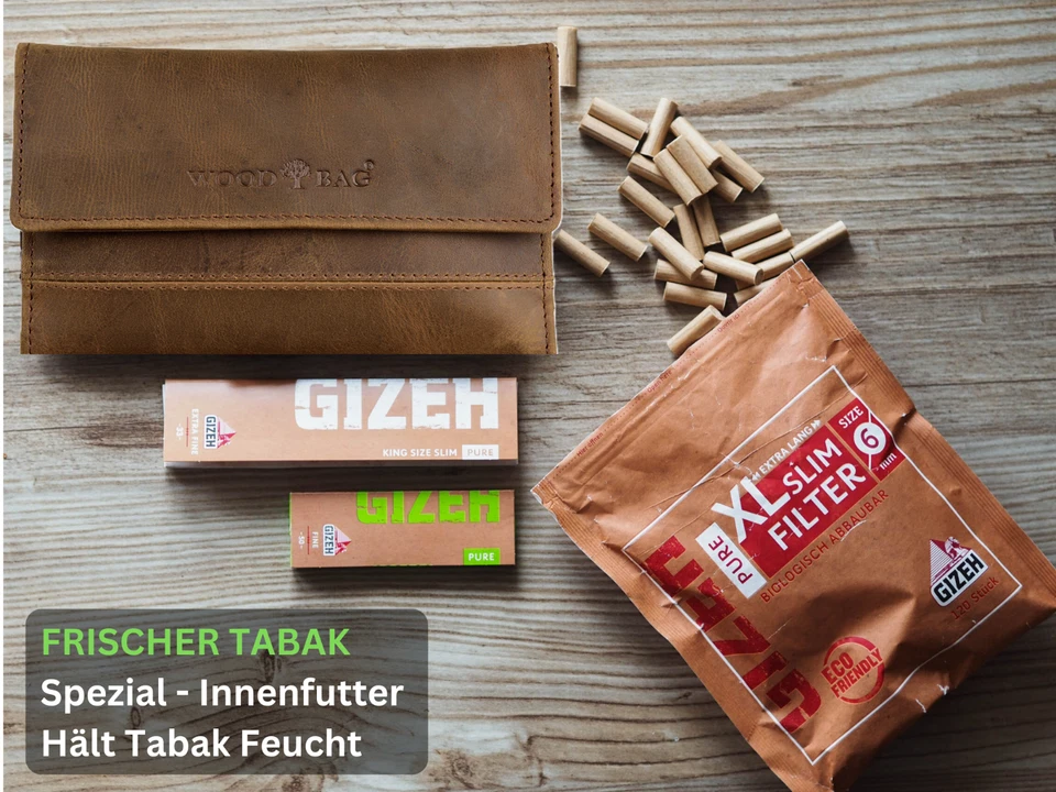 Tabaktasche aus Leder, Tabakbeutel Drehertasche -Tabakbeutel Leder & Drehtabak - Bild 3 von 4