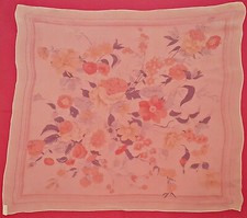 SCARF VINTAGE AUTHENTIC FLORAL ART LIGHT YELLOW CHIFFON SILK 30" SQUARE