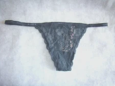 New Victoria’s Secret Logo Hearts Gray Lace V String Thong Panties Size S