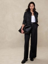 Banana Republic Wide Leg Flannel Pleated High Rise Black Pants Size 8 RT 120 NWT