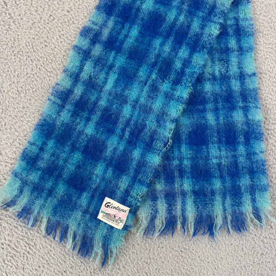 Vintage Glentana Mohair Pile Scarf Scotland Wool Blend Blue Plaid 42in Casual - Image 2 of 4