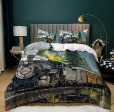 2Pcs3Pcs Bedding Set Steam Train Quilt Duvet Cover Pillowcase Single Double Size