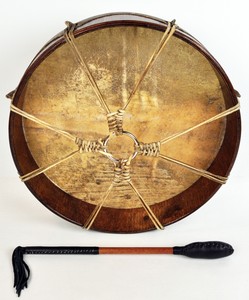 16-034-Buffalo-Hide-Drum-Authentic-Native-American-Instrument-Signed-Apache