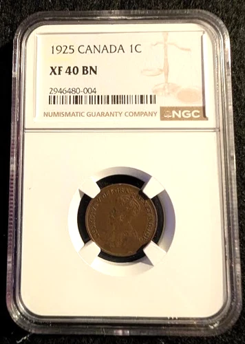 1925 CANADA 1C One Cent NGC Grade XF 40 BN - King George V 