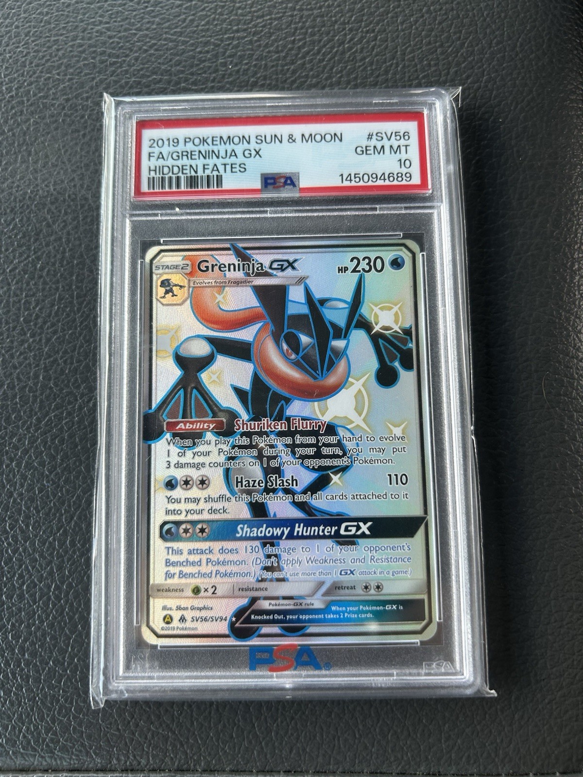 Pokémon TCG Greninja GX Full Art Shiny Holo Rare Card SV56/SV94 PSA 10