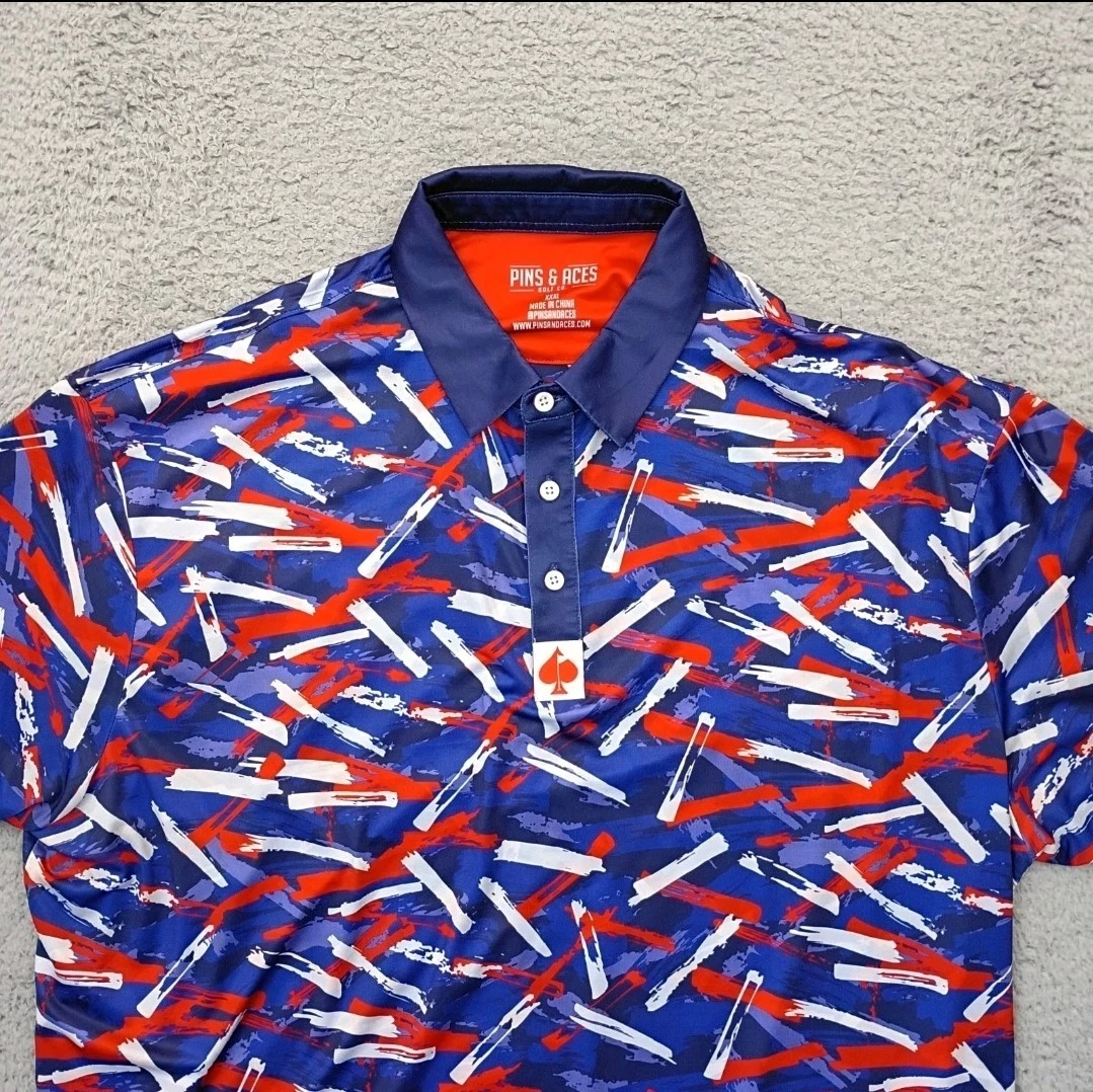 Pins & Aces Performance Golf Polo Mens 3XL Patriotic Brushstroke Print AOP