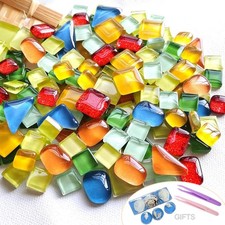 400g Mixed Shapes Glass Mosaic Tiles for Crafts Crystal Craft for Adults Kids...